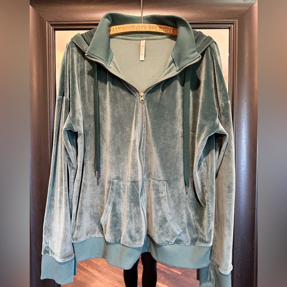 LuLaRoe Velvet Zip-Up Hoodie in Sage Green